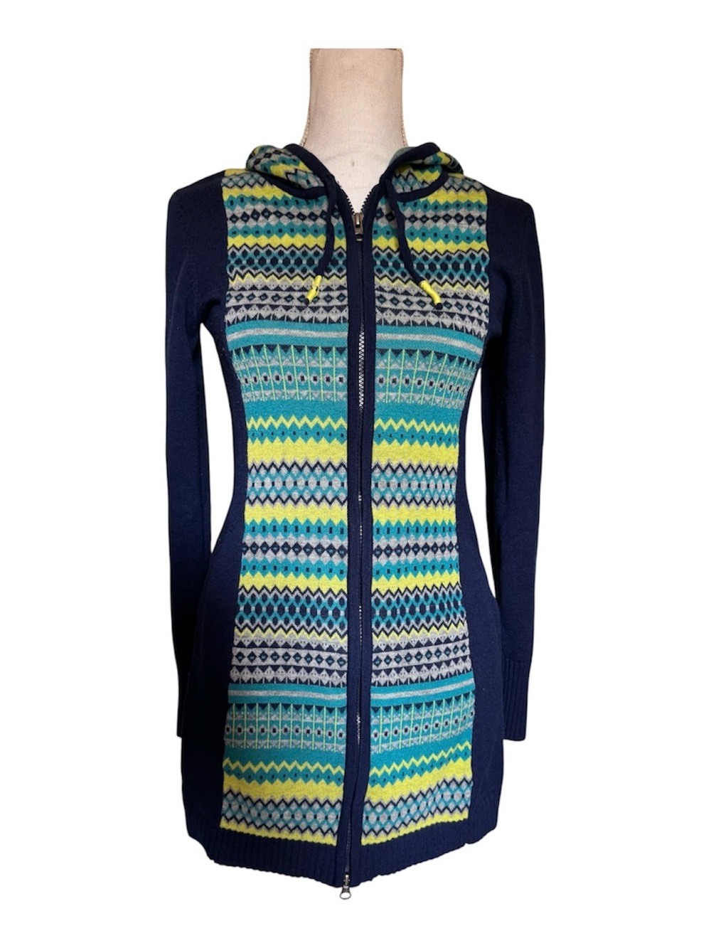 Title Nine Women’s Merino Navy Full Zip Hooded Cardigan Tunic - S